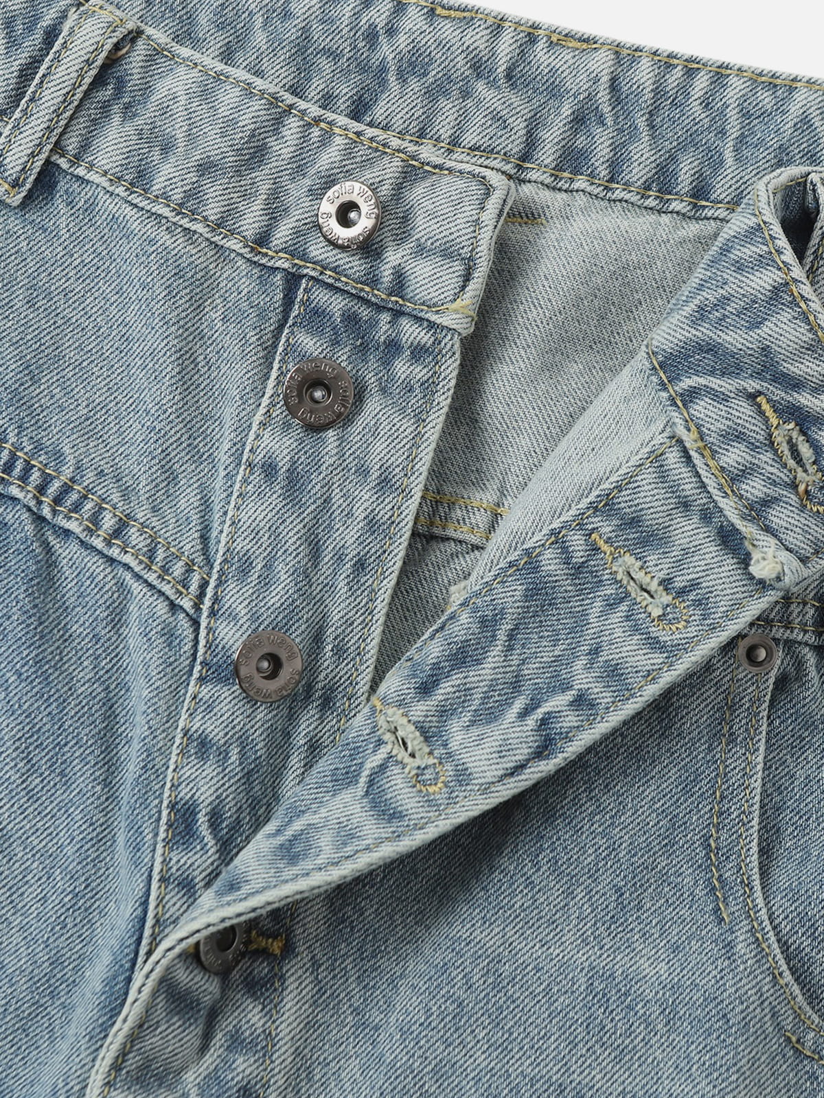 Aelfric Eden Asymmetric Button Baggy Barrel Jeans - Image 5