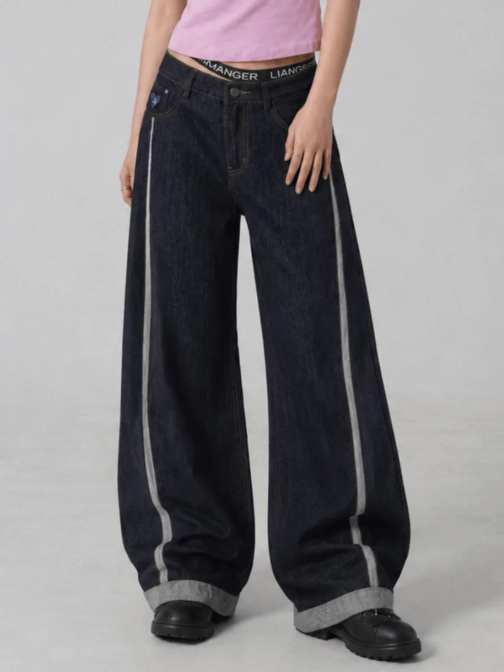 Aelfric Eden Contrast Turn-Up Baggy Jeans - Image 4