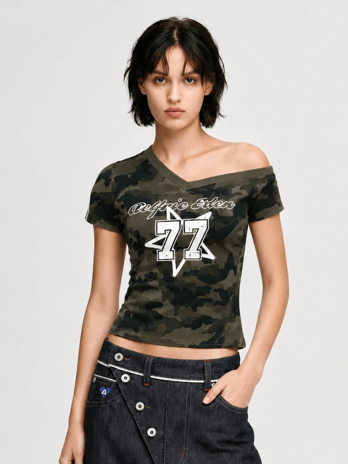 Aelfric Eden Cropped CAMO 77 Off-The-Shoulder Tee