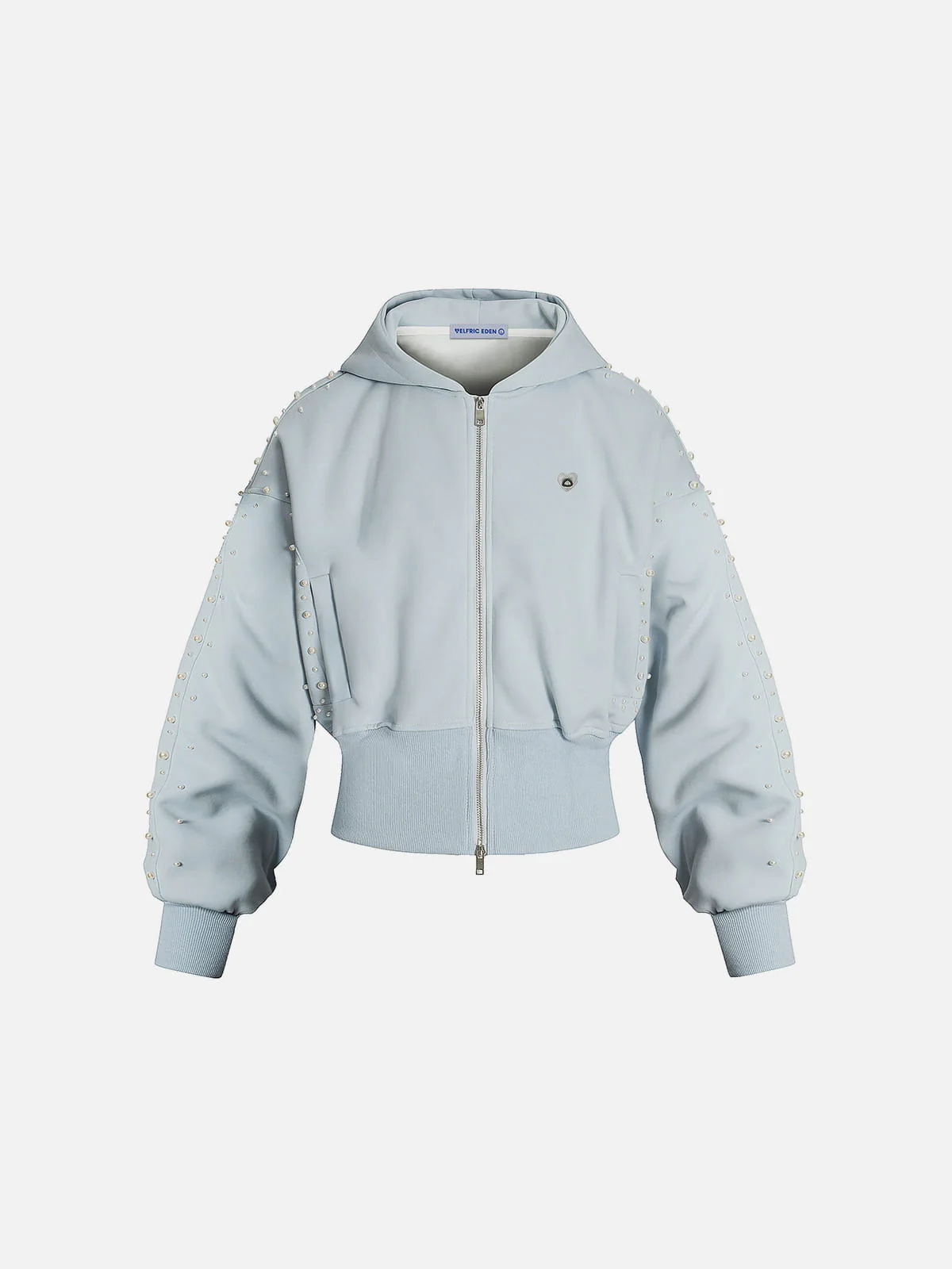 Aelfric Eden Cropped Pearl Studded Zip Up Hoodie - Image 3