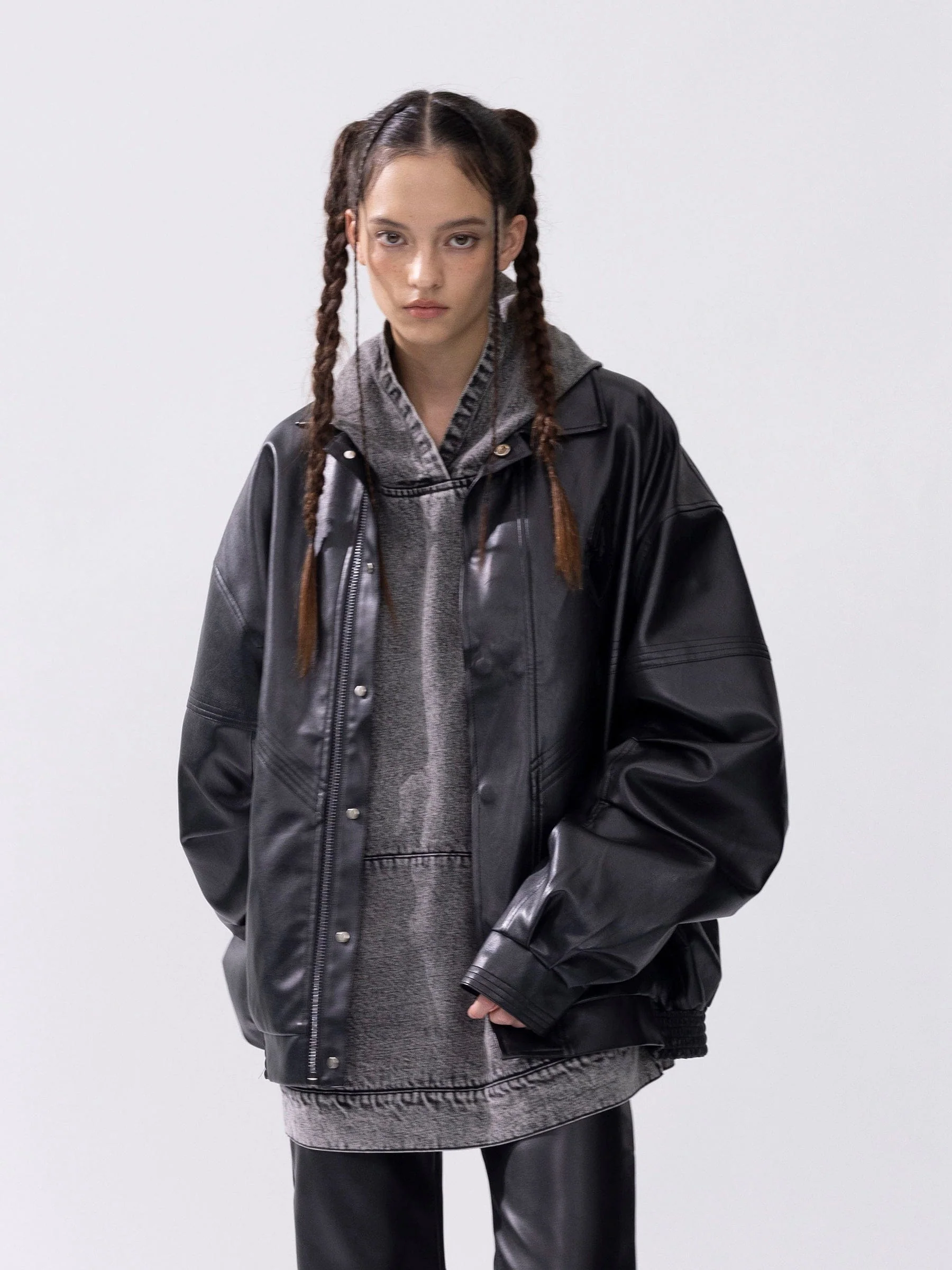 Aelfric Eden Faux Leather Zip Up Jacket - Image 3