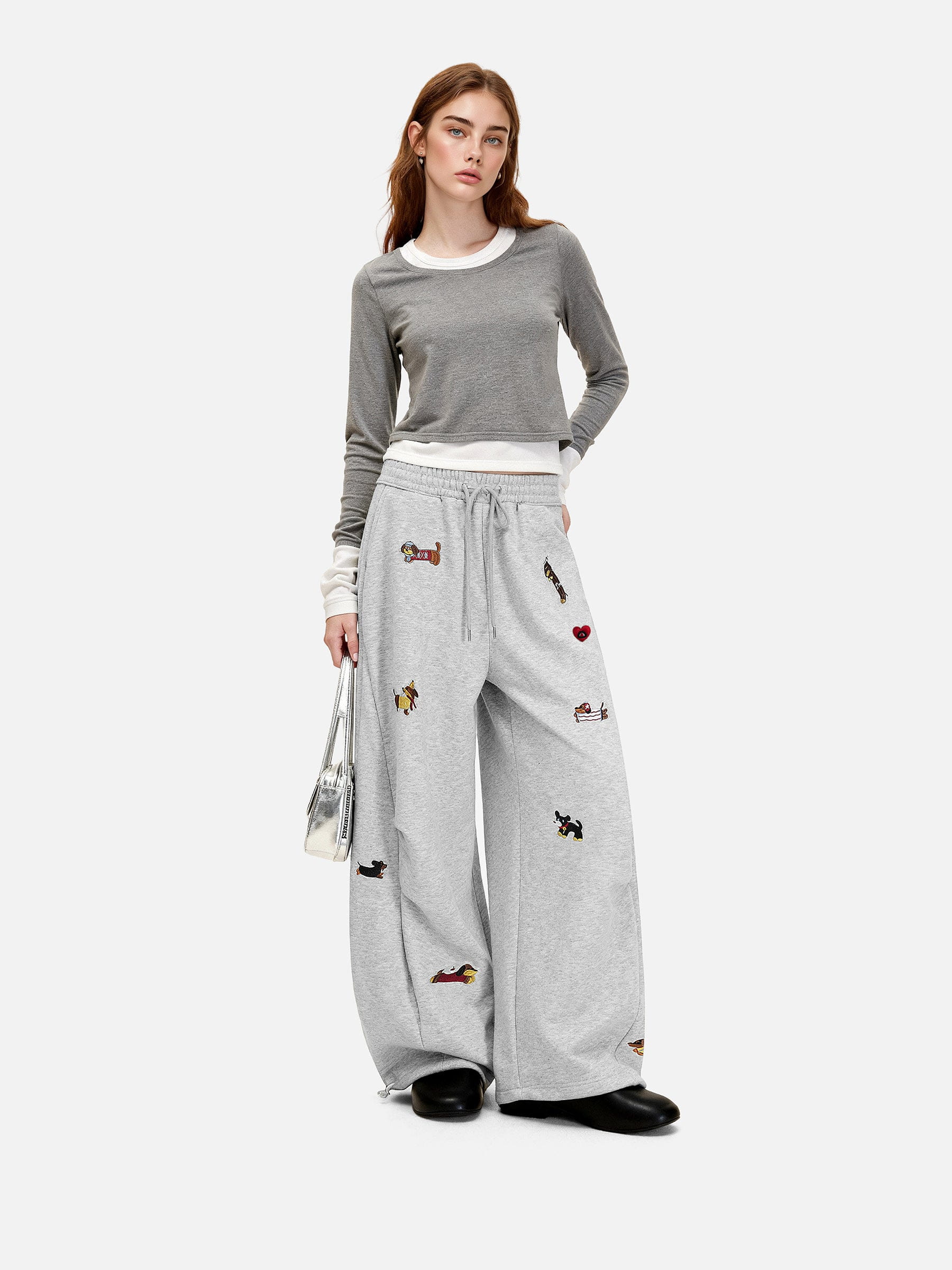 Aelfric Eden Embroidery Dog Baggy Barrel Sweatpants - Image 2
