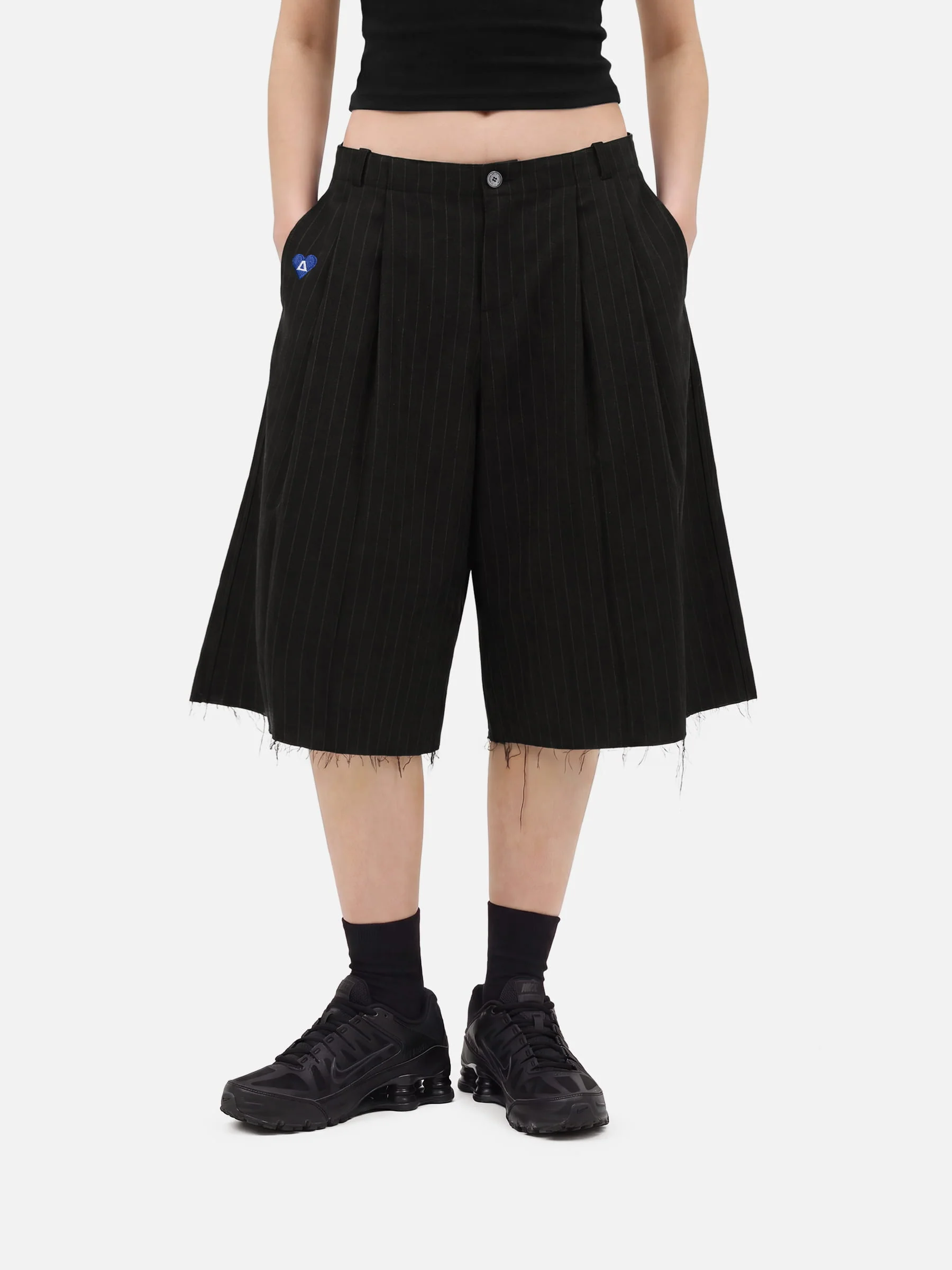 [Pre-Order] Aelfric Eden Pinstripe Pleated Longline Shorts