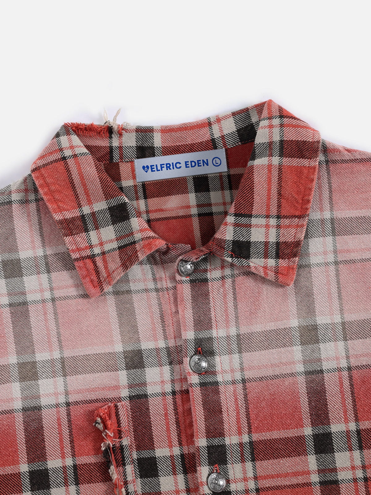 Aelfric Eden Plaid Distressed Long Sleeve Shirt - Image 6
