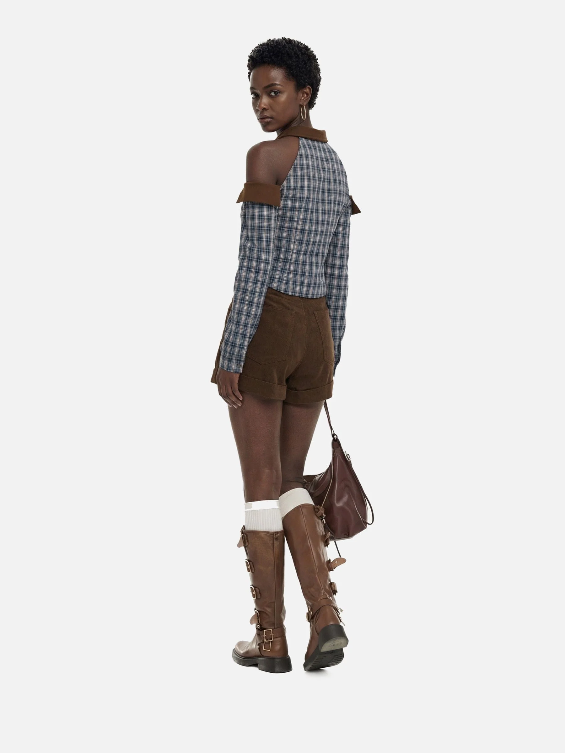Aelfric Eden Plaid Tie Cropped Long Sleeve Shirt - Image 4