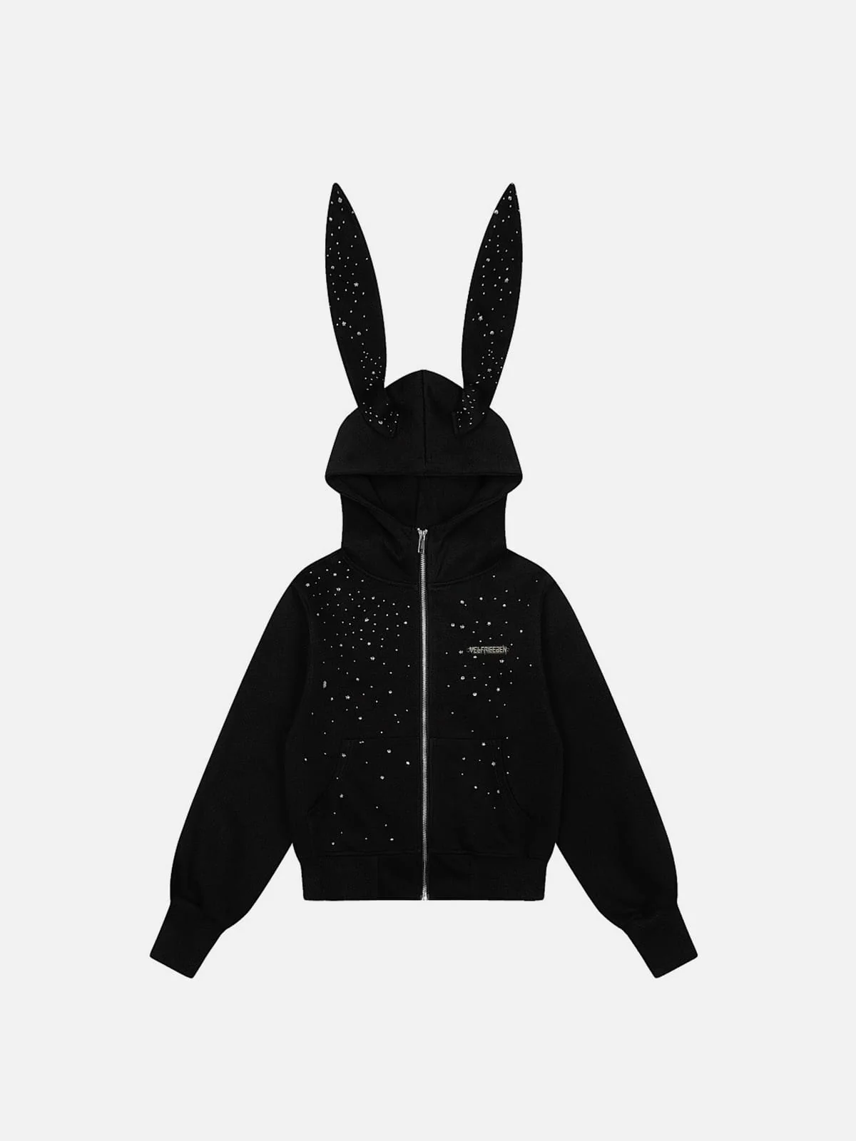 Aelfric Eden Rhinestone Bunny Ear Cropped Zip Up Hoodie - Image 2