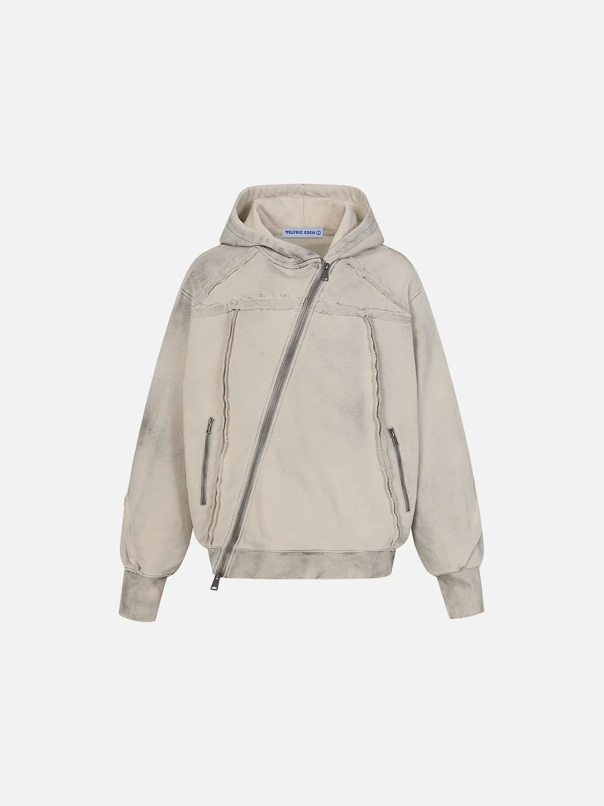 Aelfric Eden Washed Asymmetric Zip Up Hoodie - Image 2
